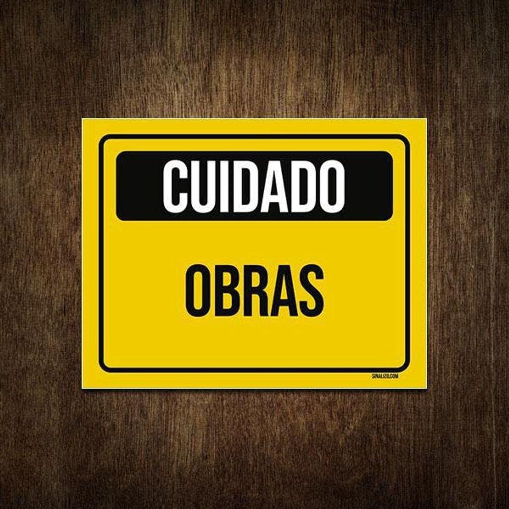 Placa Atenção Cuidado Sinalização Obras 27X35