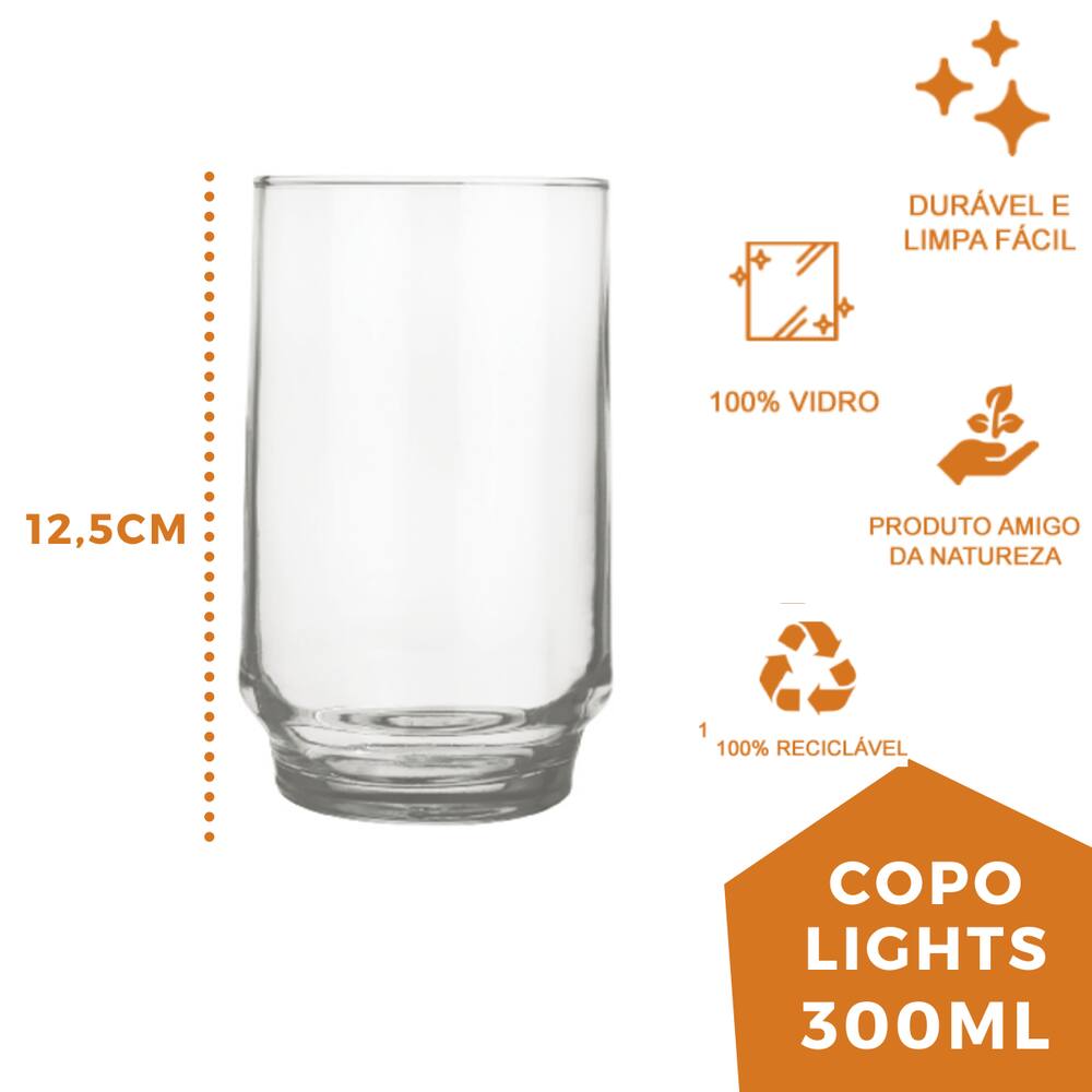 Conjunto De 06 Copos Lights 300Ml Nadir Figueiredo - Vidro