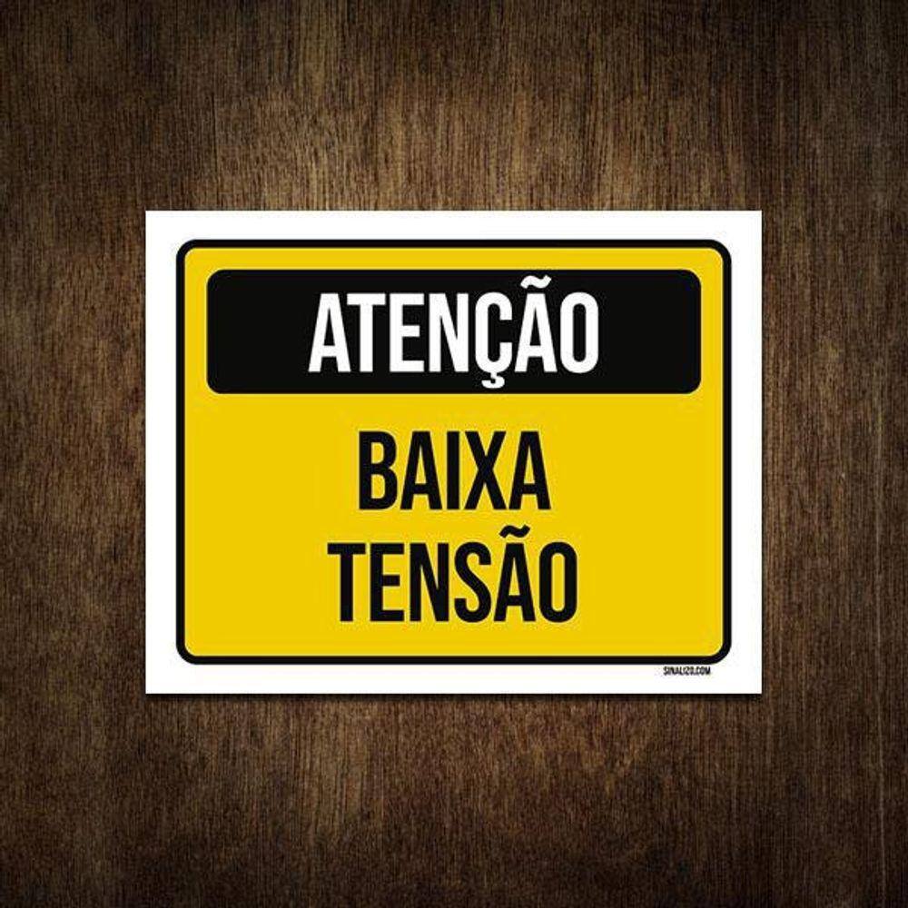 Placa De Sinalização - Atenção Aviso Baixa Tensão 18X23