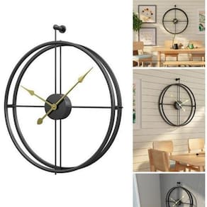 Relógio De Parede 3D Preto Metal Design Europeu 50Cm
