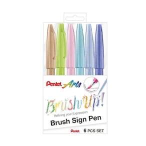 Caneta Brush Pentel Sign Pen Com 6 Cores Pastéis