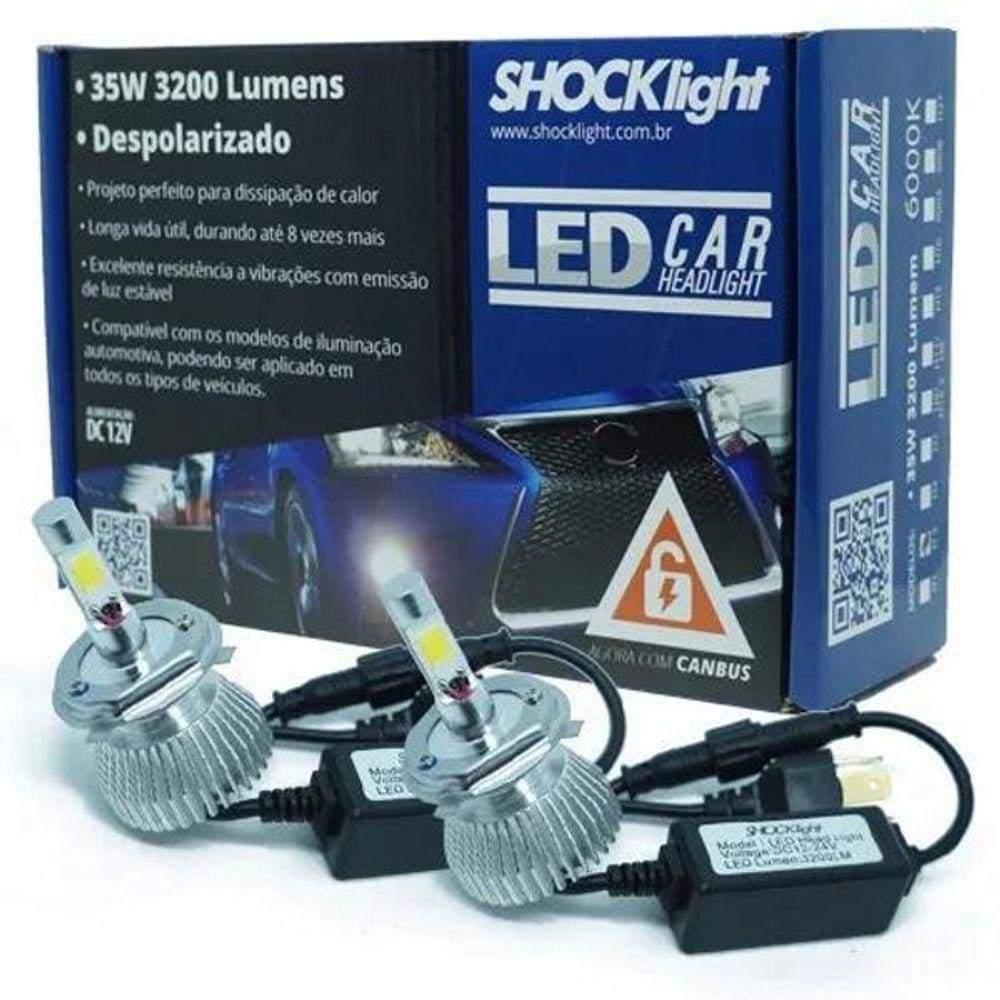 Par Lampada Super Led Shocklight H4 12V 35W 6000K