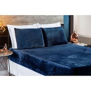 Jogo De Cama Queen Soft Mantinha Inverno 3 Pçs Azul Marinho