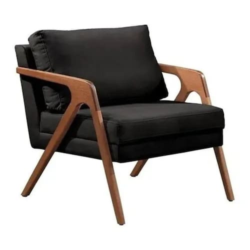imagem-Poltrona Decorativa Estofada Mona Base Pés De Madeira Maciça - Preto