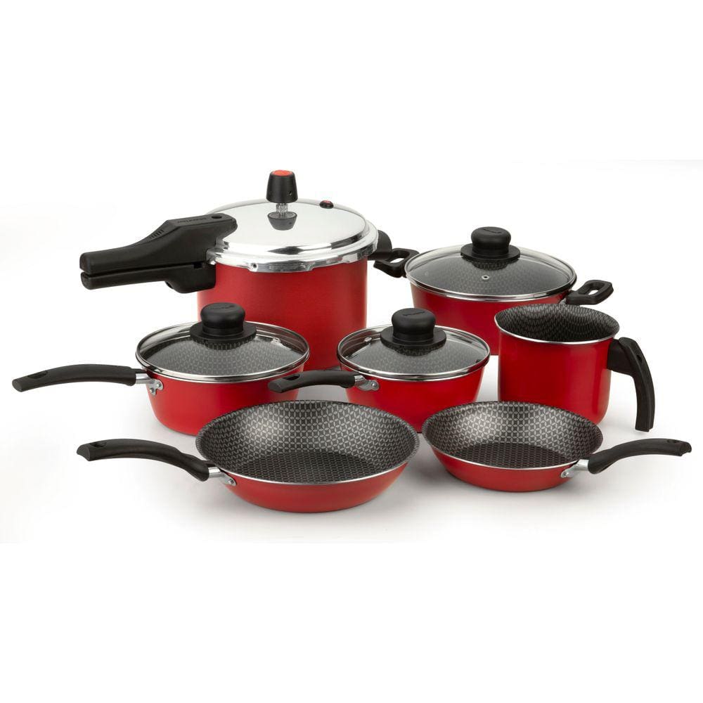 Jogo de Panelas Antiaderente 7 peças Panela Pressão Vermelho Multiflon