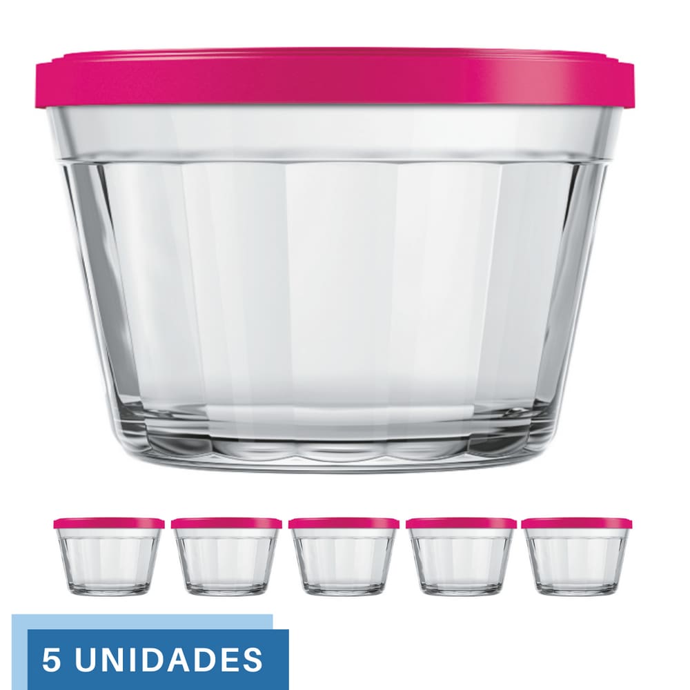 5 Tigela Vidro Americano Tampa Plastica Sortida 1L Nadir