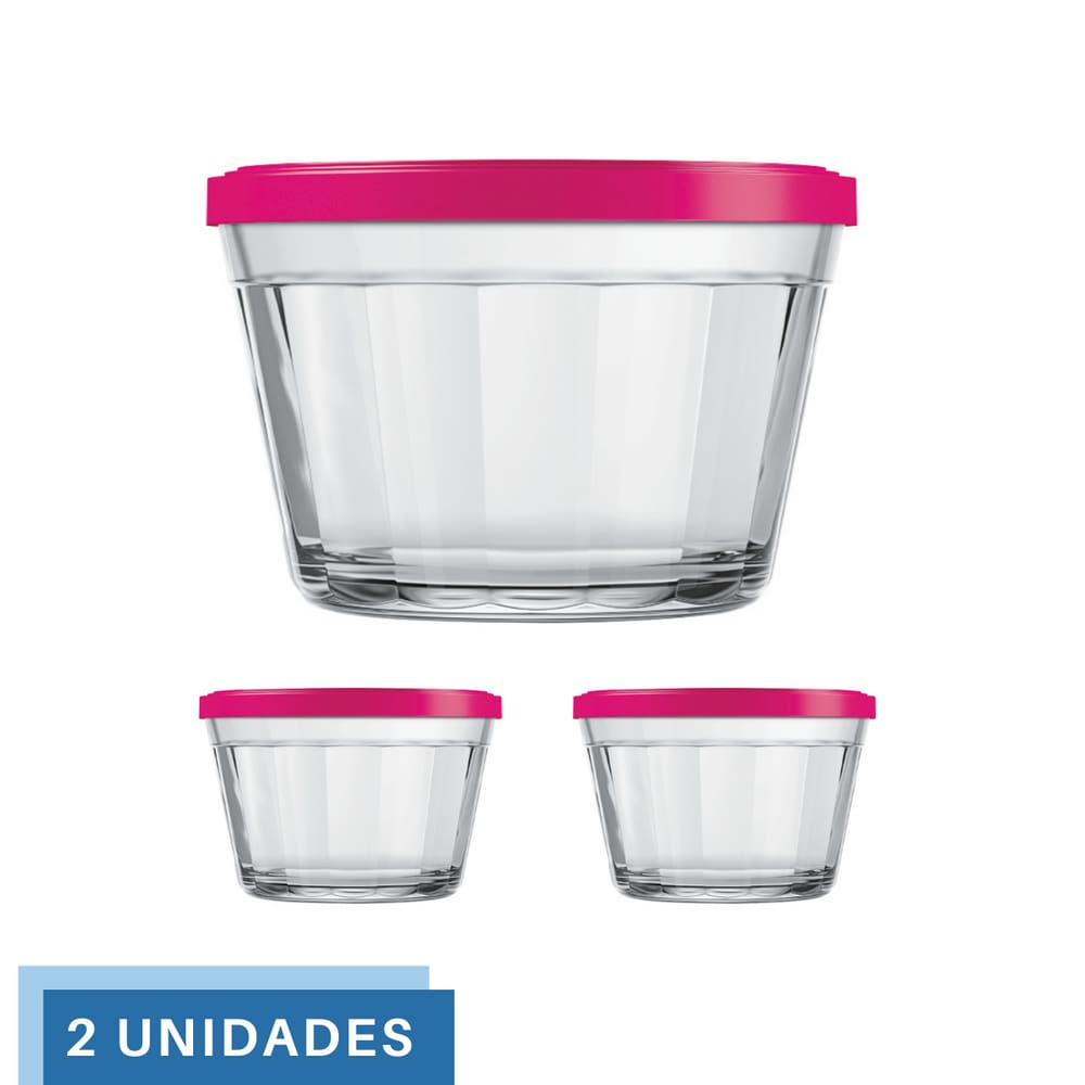 2 Tigela Vidro Americano Tampa Plastica Sortida 350ml Nadir