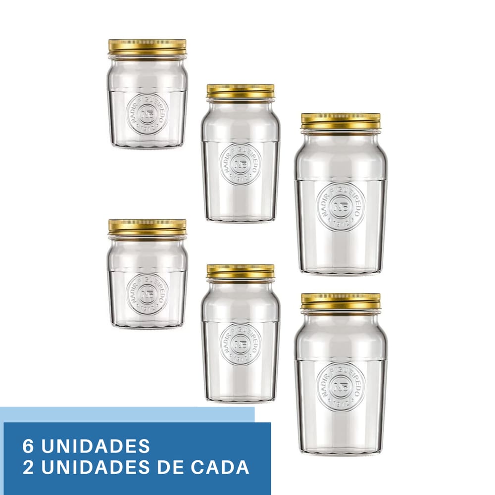 6 Pote Alimento C/tampa Biscoito 500ml 1L 1,5L Vintage Nadir