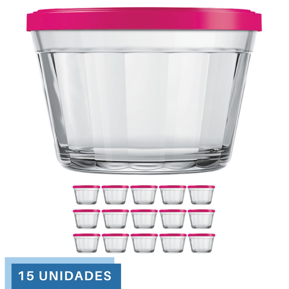 15 Tigela Vidro Americano Tampa Plastica Sortida 1L Nadir