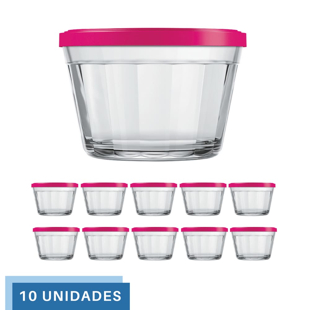 10 Tigela Vidro Americano Tampa Plastica Sortida 350ml Nadir