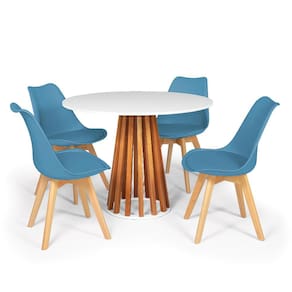 Conjunto Mesa de Jantar Talia Amadeirada Branca 100cm com 4 Cadeiras Eiffel Leda - Turquesa