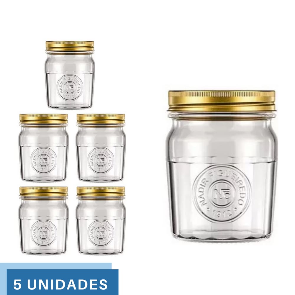 5 Pote Americano Mantimento Café Vidro Vintage 500ml Nadir
