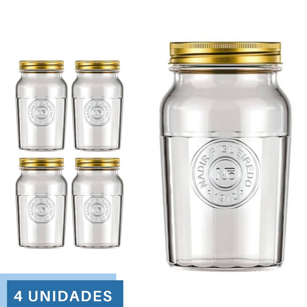 4 Pote Americano Mantimento Café Vidro Vintage 1,5L Nadir