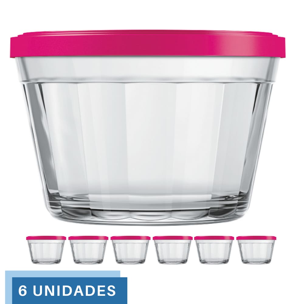 6 Tigela Vidro Americano Tampa Plastica Sortida 1L Nadir