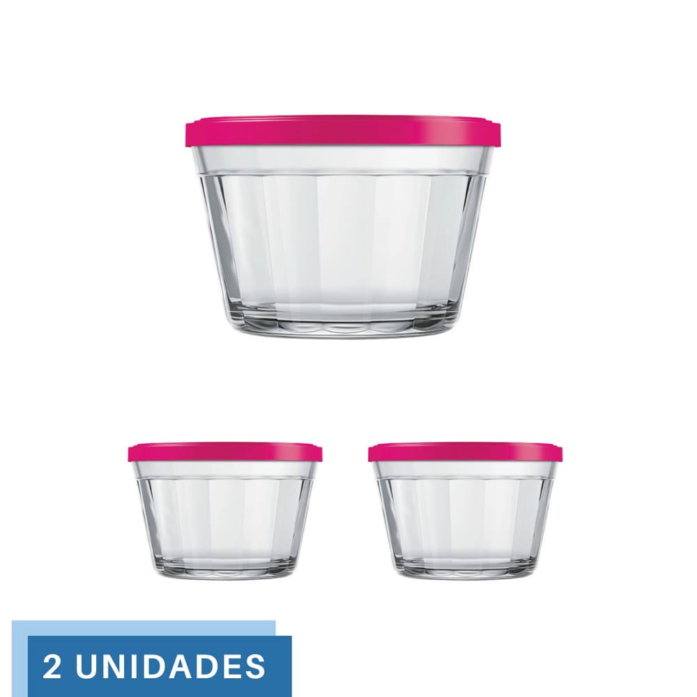 2 Tigela Vidro Americano Tampa Plastica Sortida 150ml Nadir