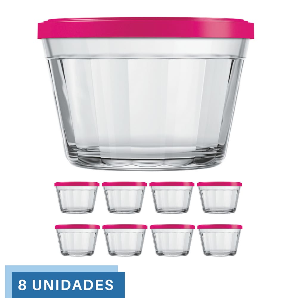 8 Tigela Vidro Americano Tampa Plastica Sortida 600ml Nadir