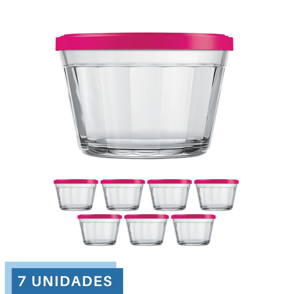 7 Tigela Vidro Americano Tampa Plastica Sortida 350ml Nadir