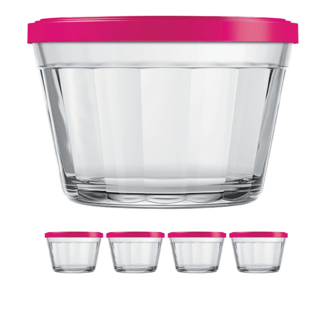 4 Tigela Vidro Americano Tampa Plastica Sortida 1L Nadir
