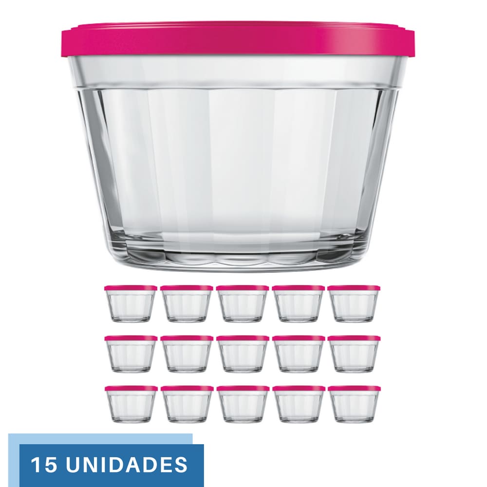15 Tigela Vidro Americano Tampa Plastica Sortida 600ml Nadir