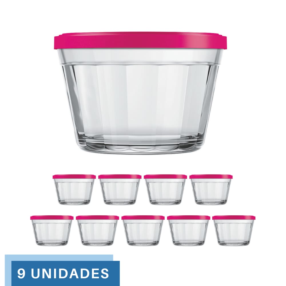9 Tigela Vidro Americano Tampa Plastica Sortida 350ml Nadir