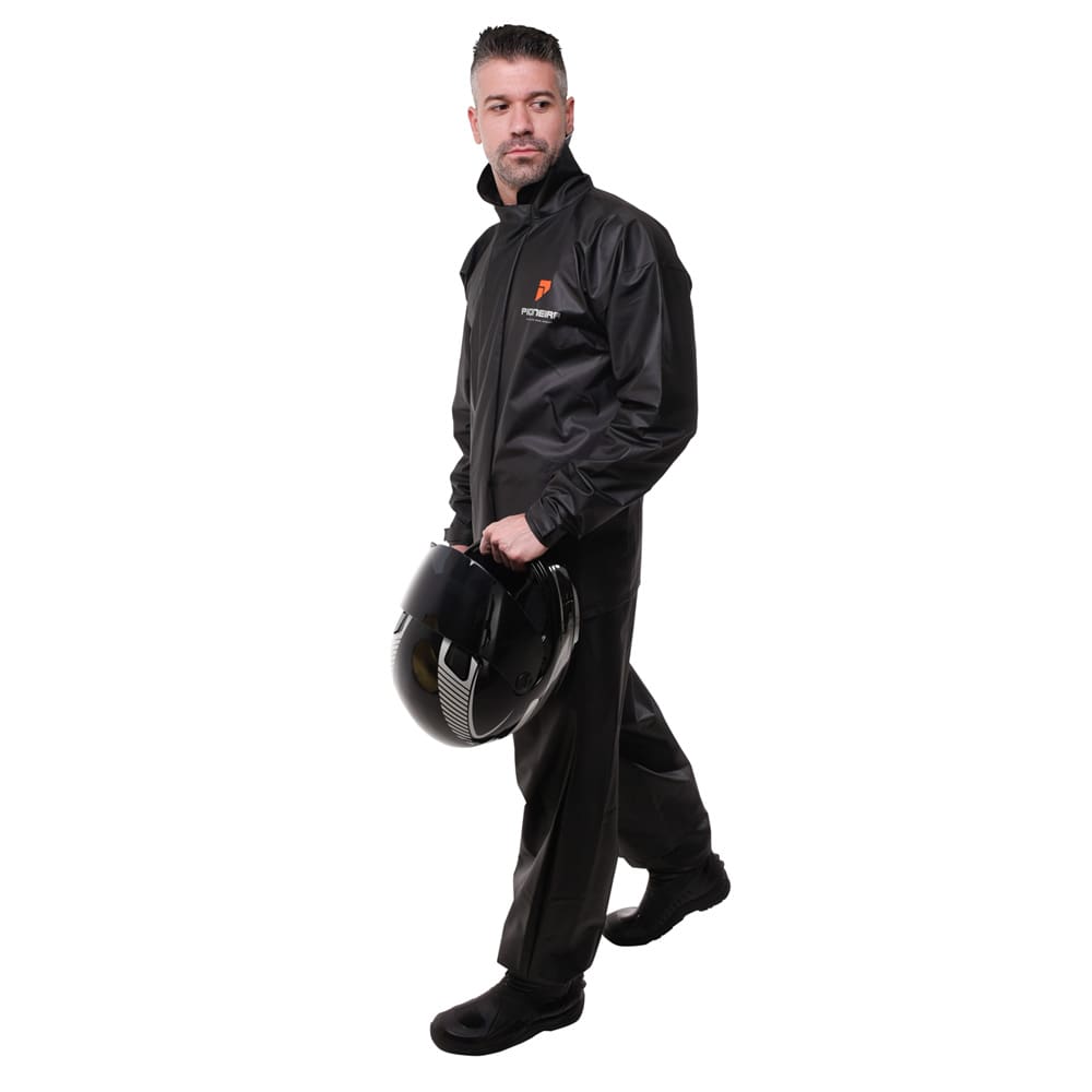 Capa de Chuva Motoqueiro PVC Preto Com Gola Motociclista Pioneira - Tam. XG