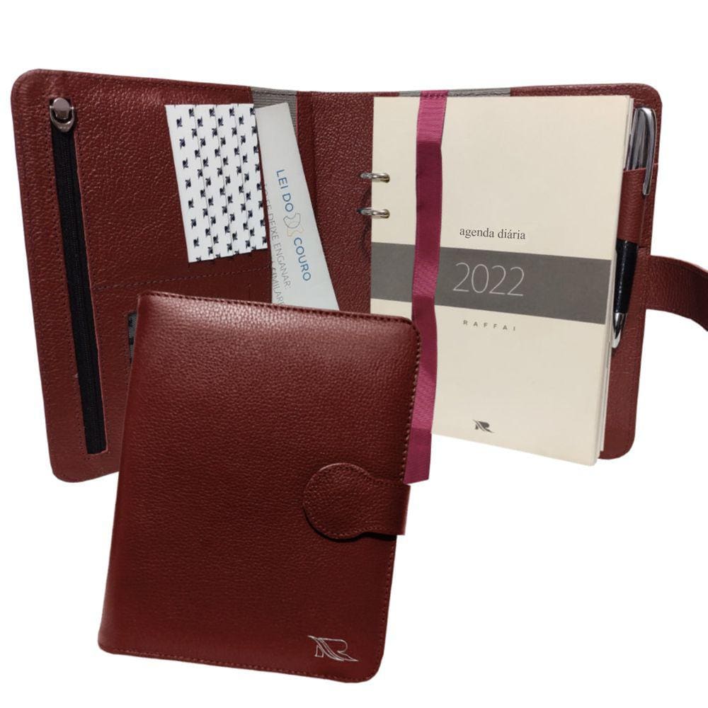 Agenda Diária Couro Raffai 2022 Bordô