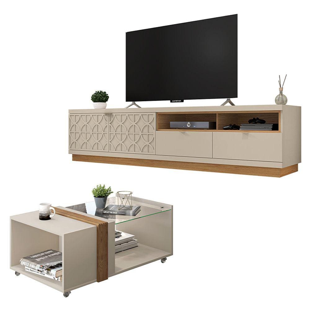 Conjunto Sala de Estar Rack Bancada Mesa Renda Caemmun