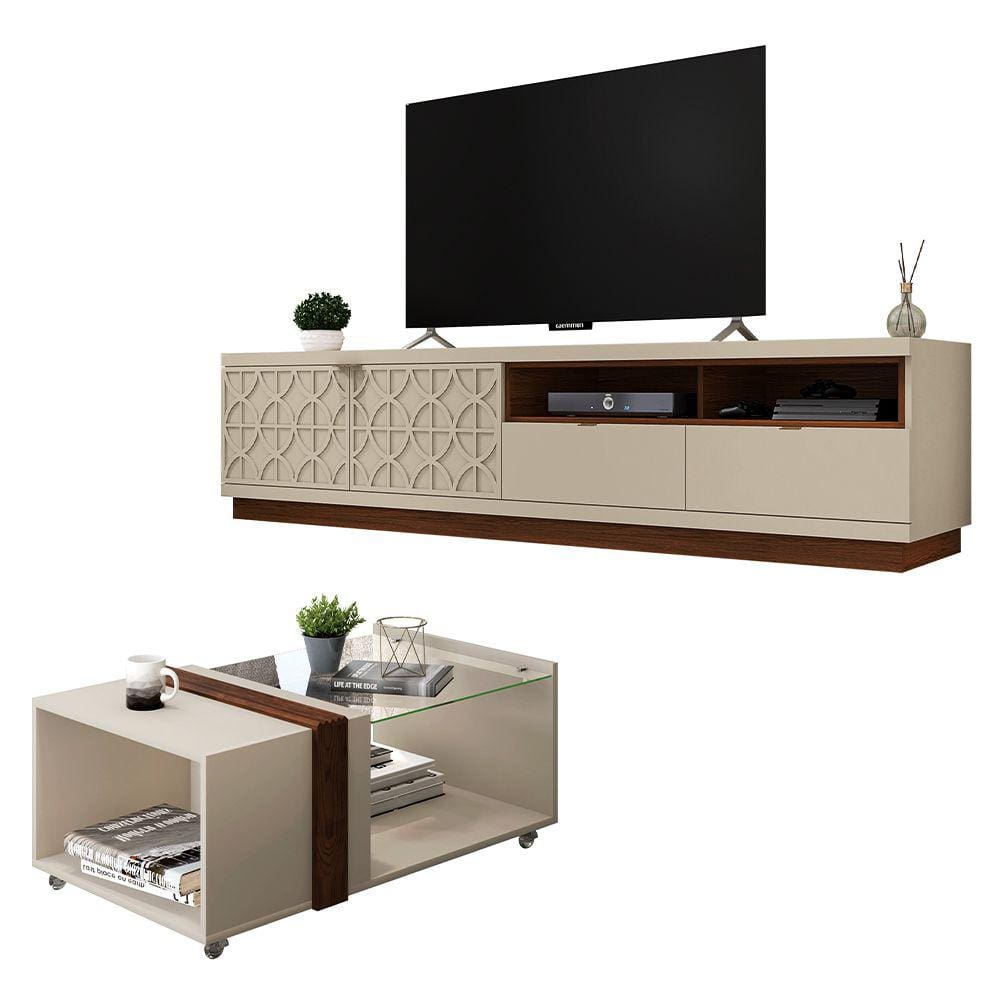 Conjunto Sala de Estar Rack Bancada Mesa Renda Caemmun