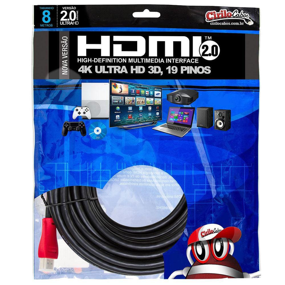 Cabo HDMI 2.0 Premium Ultra HD 4K 3D, Cirilo Cabos - 8 Metros