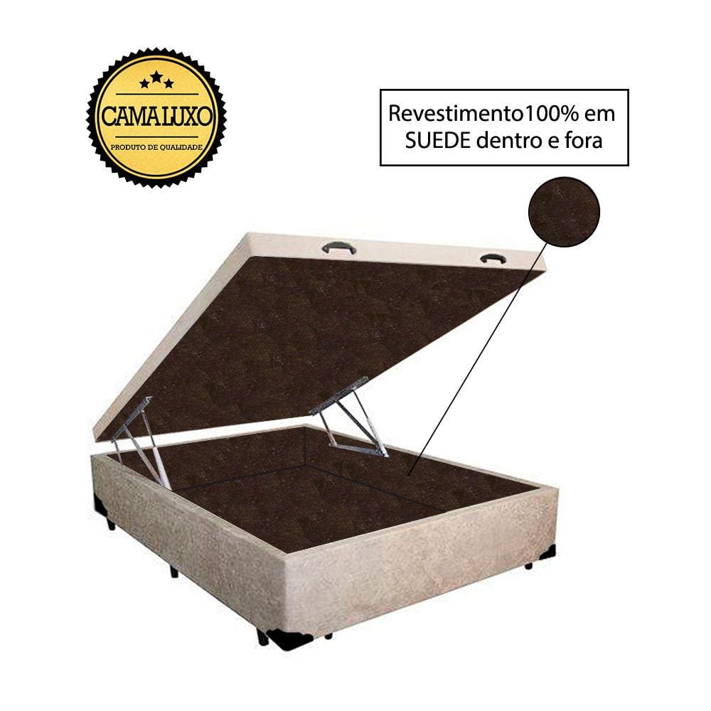 Cama Box Baú Luxo Blindado Casal NK Camas Suede Bege 41x138x188