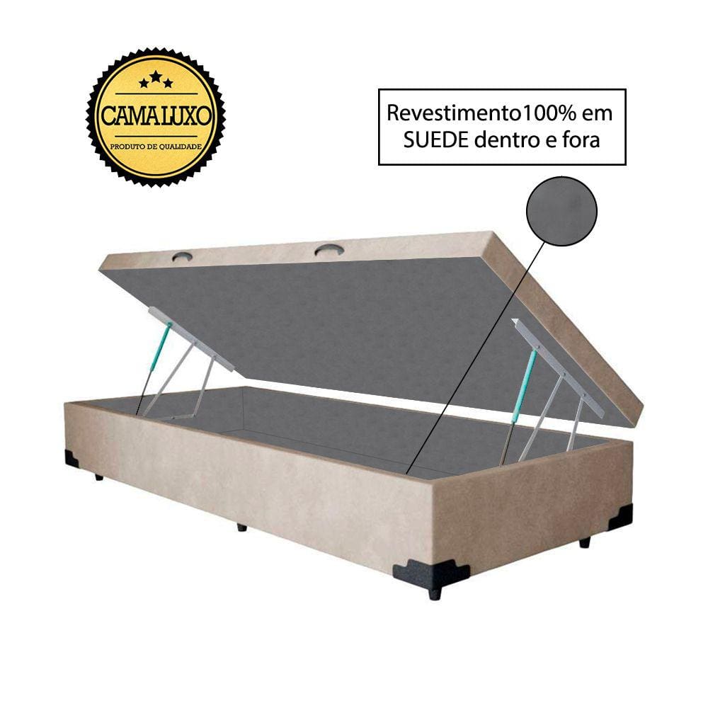 Cama Box Baú Luxo Blindado Solteirão NK Camas Suede Bege 49x96x203