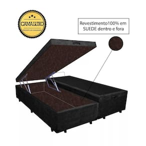 Cama Box Baú Luxo Blindado Queen Bipartido NK Camas Suede Preto 41x158x198