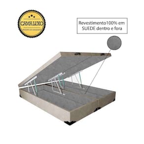 Cama Box Baú Luxo Blindado Queen Bipartido NK Camas Suede Bege 41x158x198