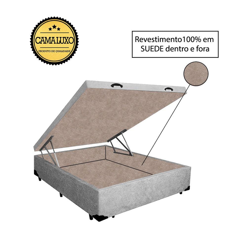 Cama Box Baú Luxo Blindado Casal NK Camas Suede Cinza 41x138x188