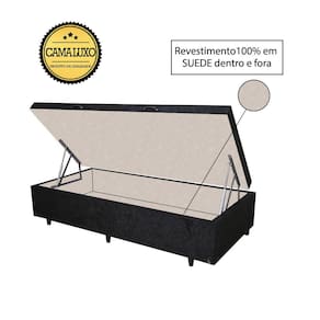 Cama Box Baú Luxo Blindado Solteiro NK Camas Suede Preto 49x88x188