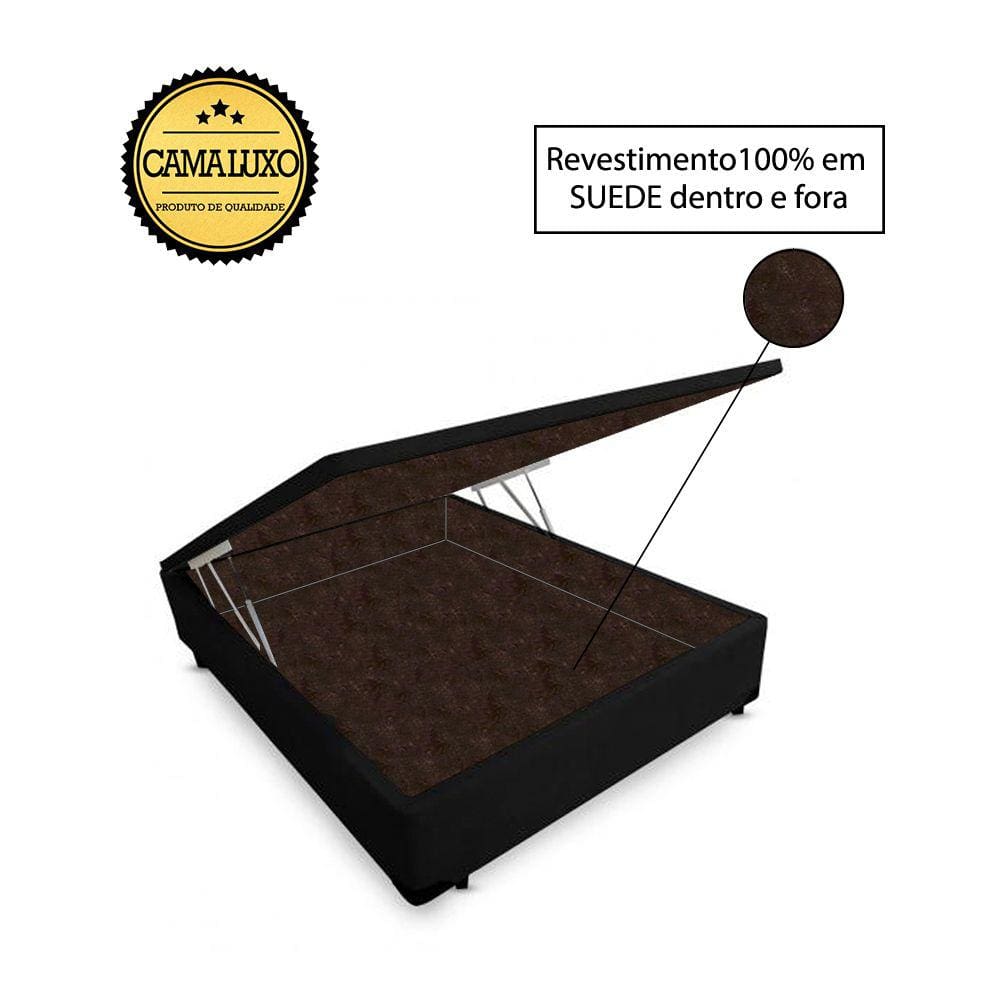 Cama Box Baú Luxo Blindado Casal NK Camas Suede Preto 49x138x188