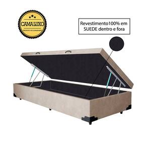 Cama Box Baú Luxo Blindado Solteiro NK Camas Suede Bege 49x88x188
