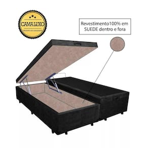 Cama Box Baú Luxo Blindado Queen Bipartido NK Camas Suede Preto 49x158x198