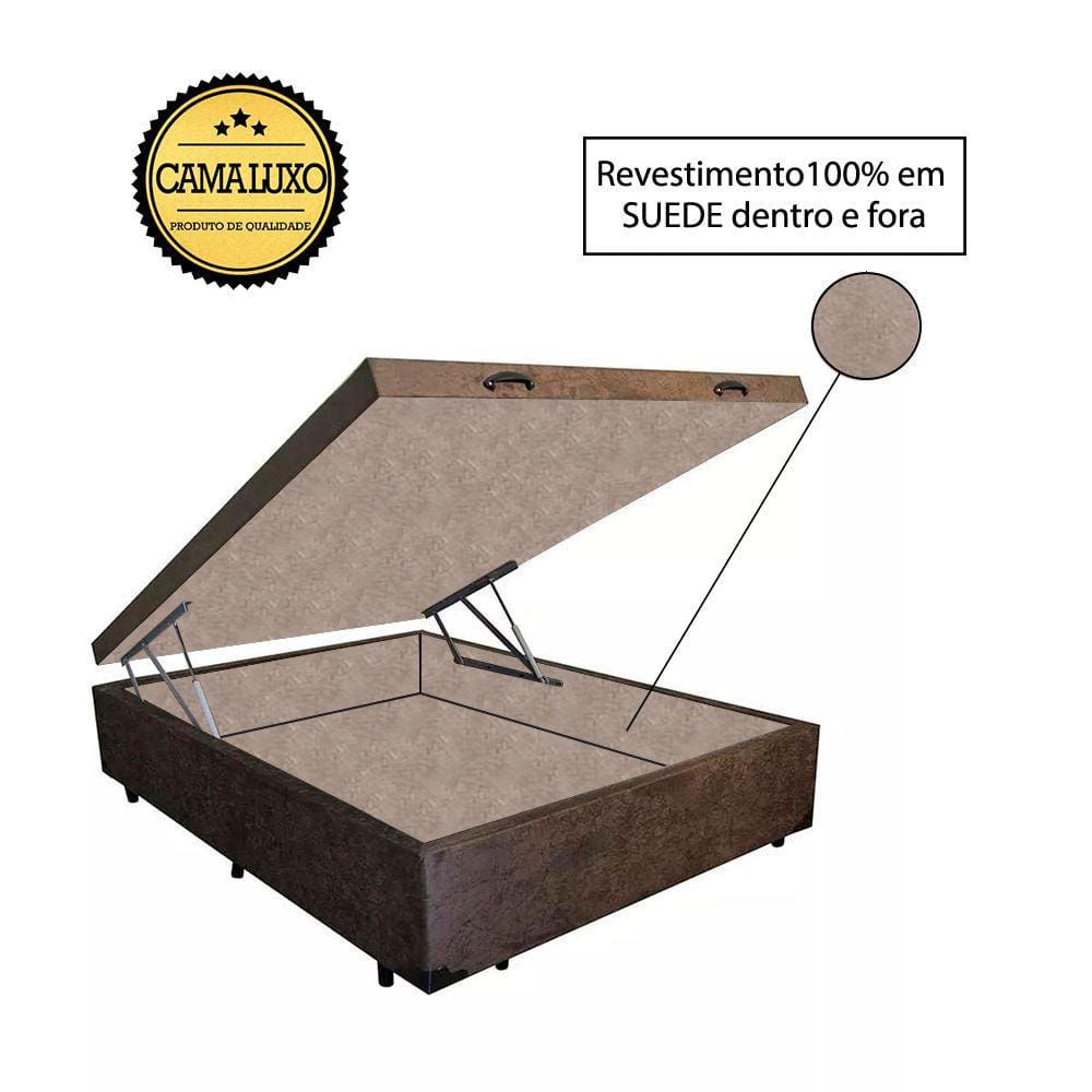 Cama Box Baú Luxo Blindado Casal NK Camas Suede Marrom 41x138x188