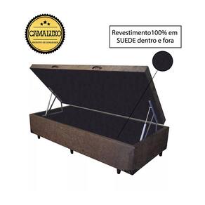 Cama Box Baú Luxo Blindado Solteiro NK Camas Suede Marrom 41x78x188
