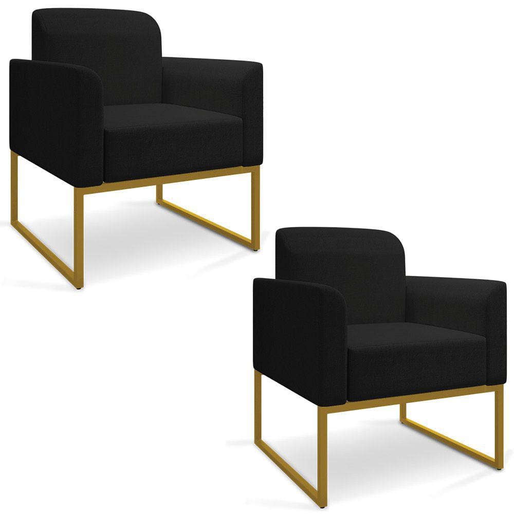 Kit 02 Poltronas Marisa Linho Base Industrial Metálica Dourado - D`Rossi