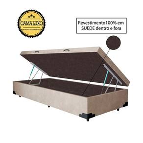 Cama Box Baú Luxo Blindado Solteiro NK Camas Suede Bege 49x88x188