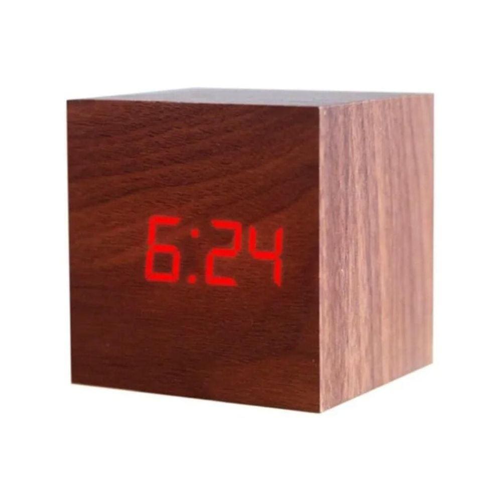 Relógio Digital De Mesa Madeira Led