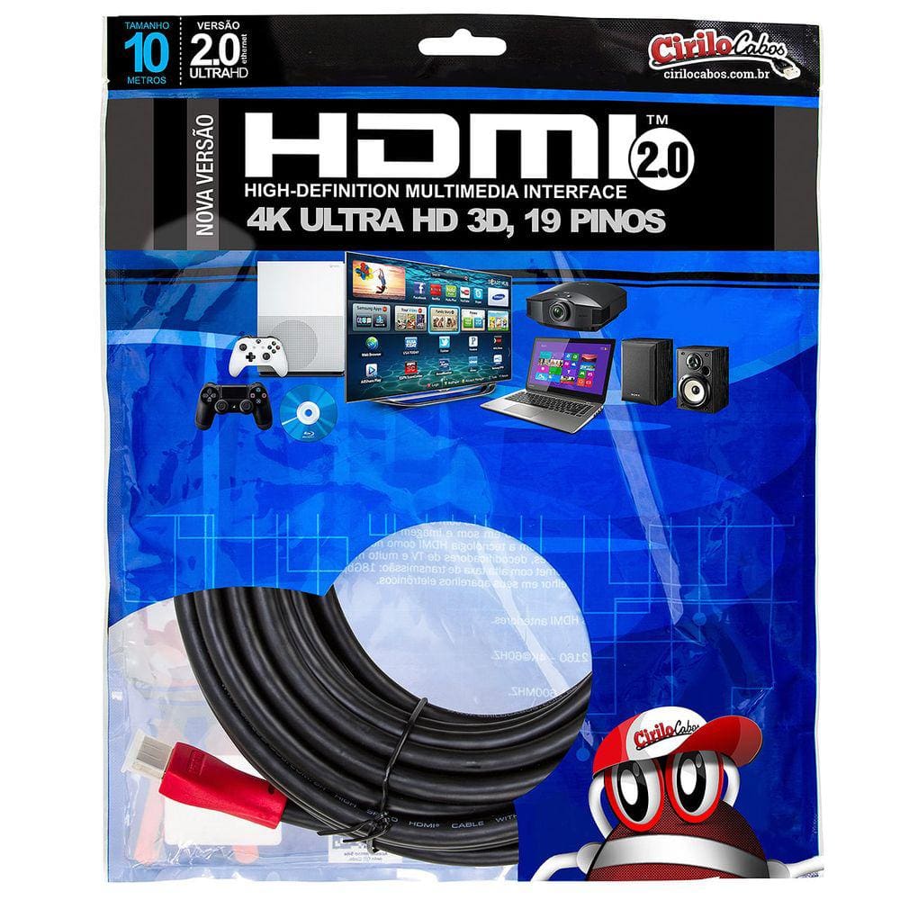 Cabo HDMI 2.0 Premium Ultra HD 4K 3D 10 Metros - Cirilo Cabos