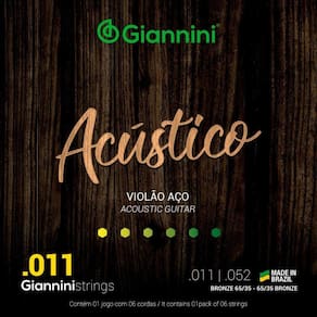 Kit 2 Encordamento Violão Aço Giannini Gespw Bronze Série Acústico 011
