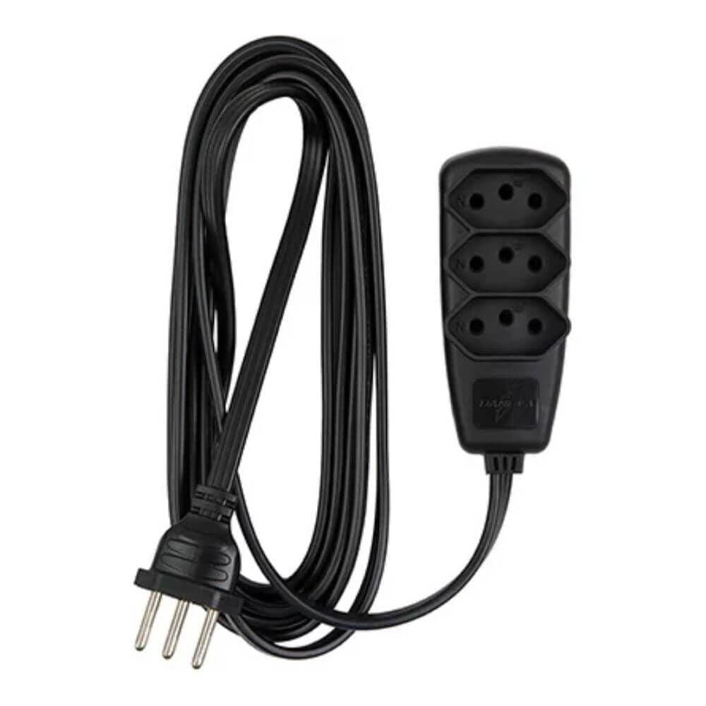 Extensão Com 3 Tomadas 10A Daneva 10M Preto 2 Pinos + Terra