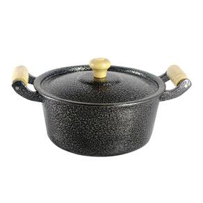 Caçarola Panela Reta Craqueada de Alumínio Alça Madeira Preta 36cm