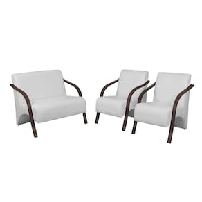 Conjunto Vênus Braços Madeira 1 Namoradeira e 2 Poltronas um Lugar Escritório D Salla Tecido Sintético (Courino)