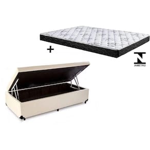 Cama Baú Solteiro Bege + Colchão Espuma D20 88x188x14