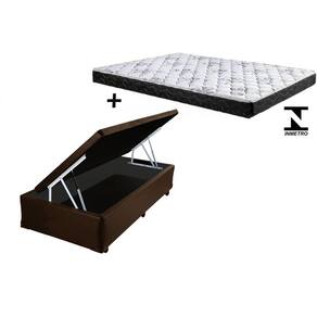 Cama Baú Solteiro Marrom + Colchão Espuma D33 88x188x8